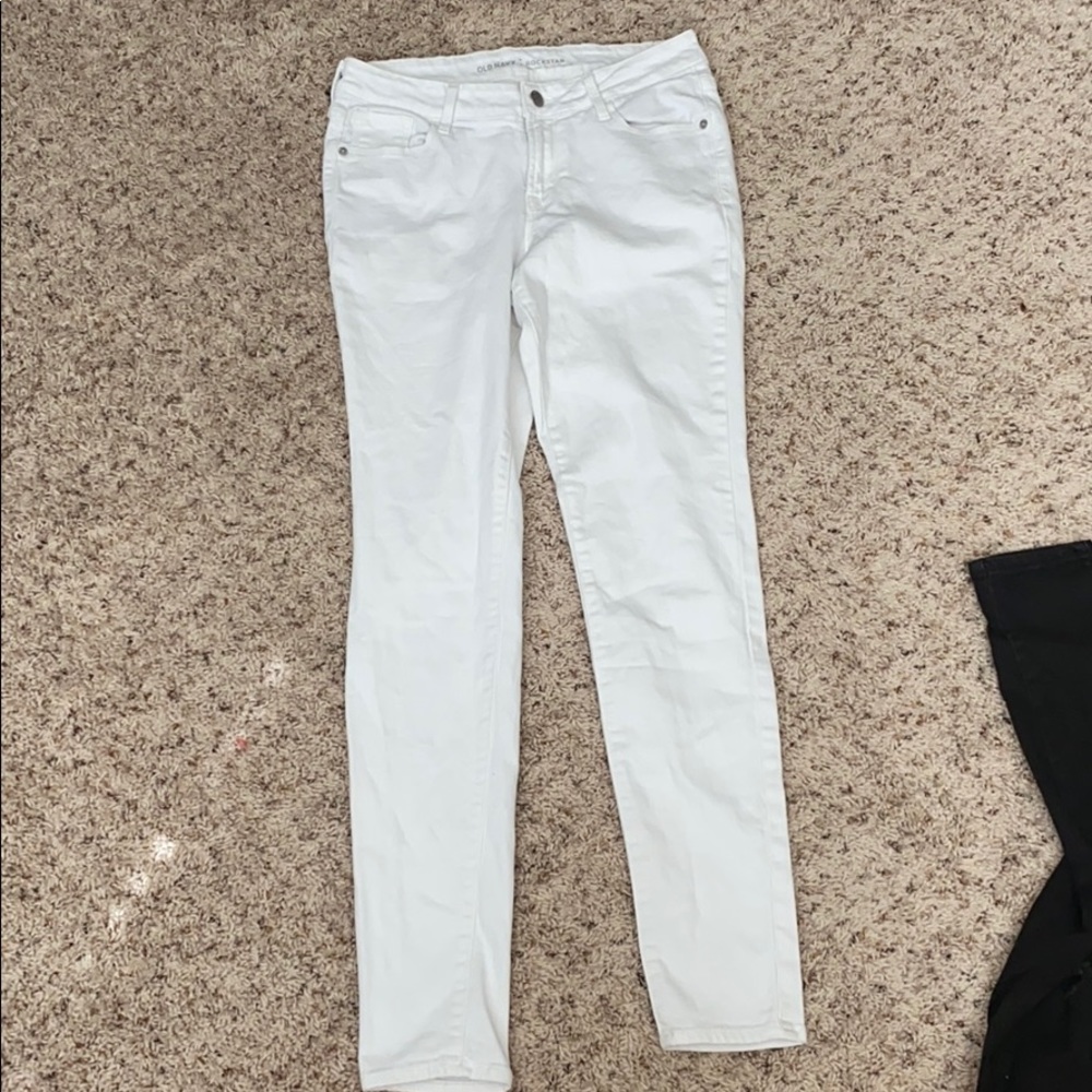 White Old Navy Mid Rise Rockstar Jeans